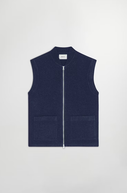 NN07 - Boiled Wool Zip Vest 6398 Navy Blue