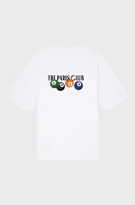 Heavy White T-Shirt with Billard Balls Paris Club Print