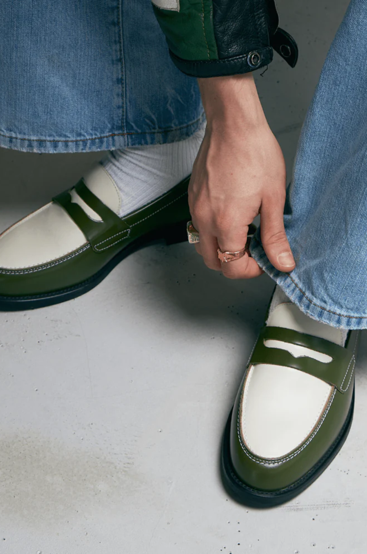 Duke and Dexter - Wilde Olive White Penny Loafer