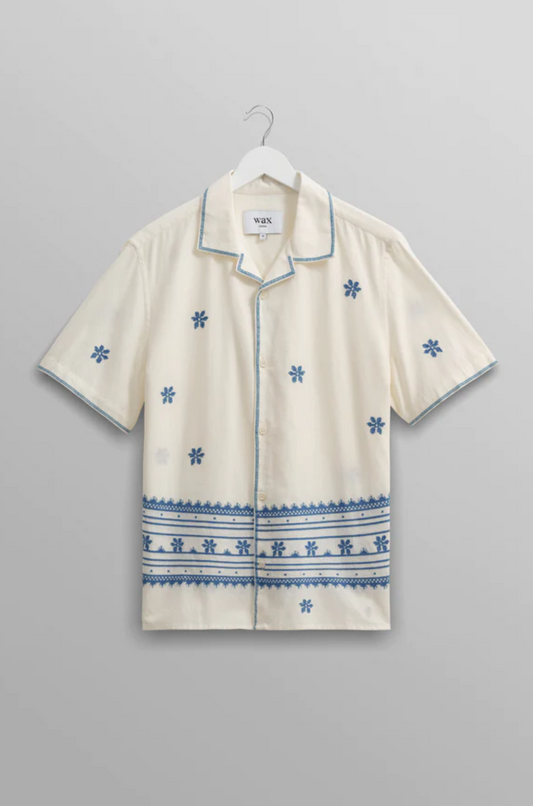 Wax London - Didcot Shirt Ecru/Blue Daisy Embroidery