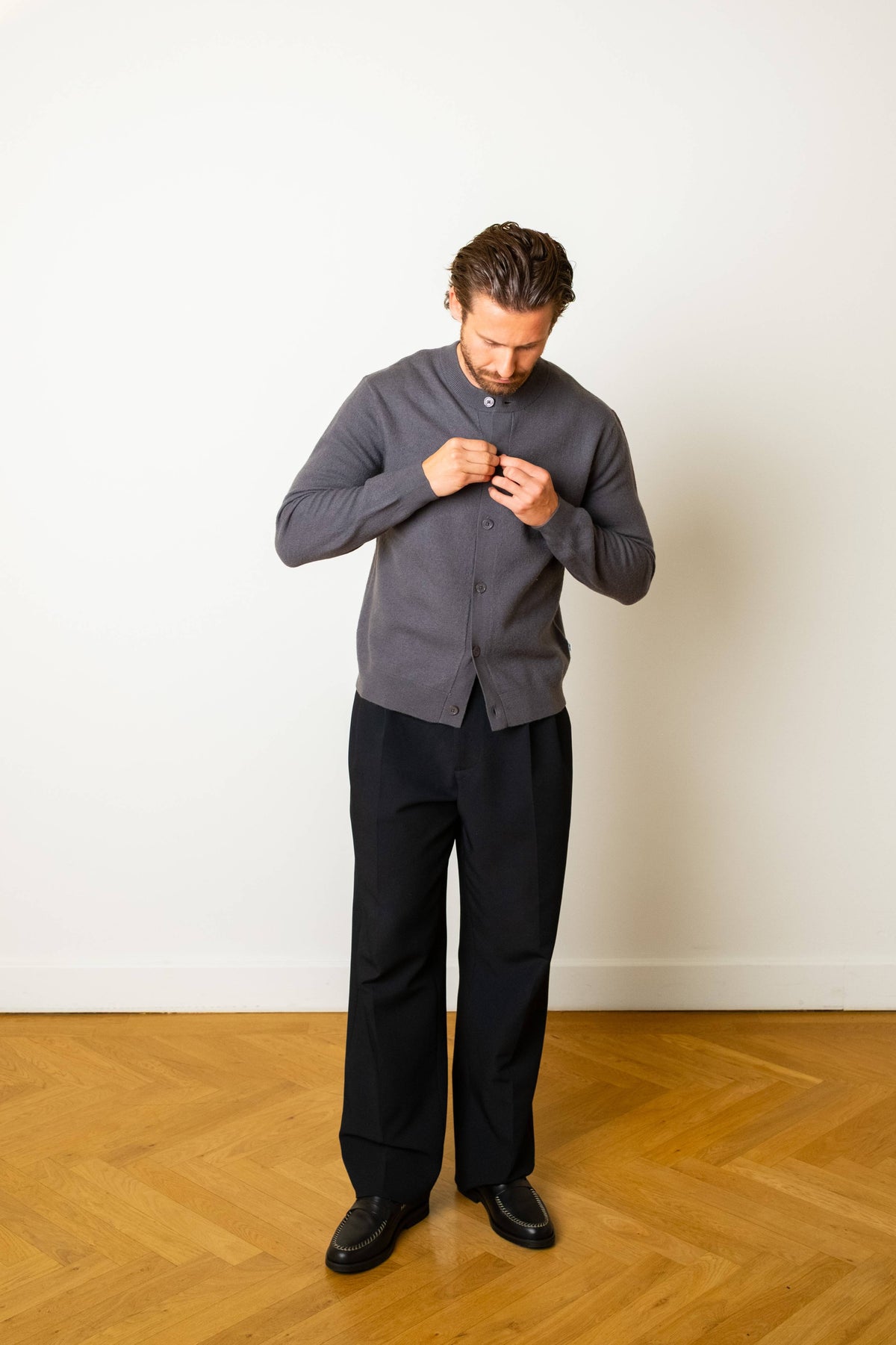NN07 - Jasper Cardigan Boiled Wool Charcoal