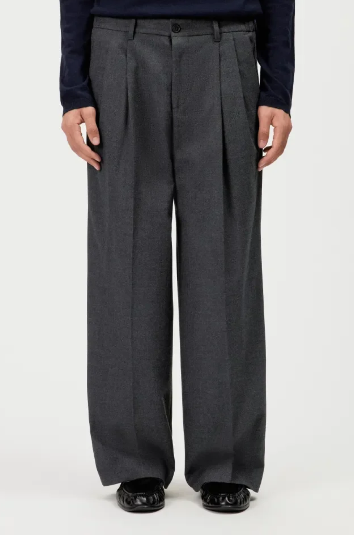 Drykorn - Leek Wide Jet Black Herringbone Wool