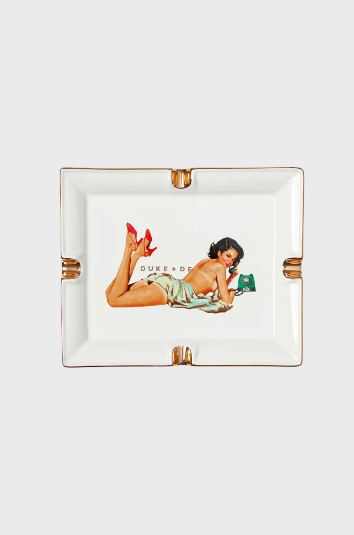 Decorative tray with vintage-style illustration of a woman on a white background