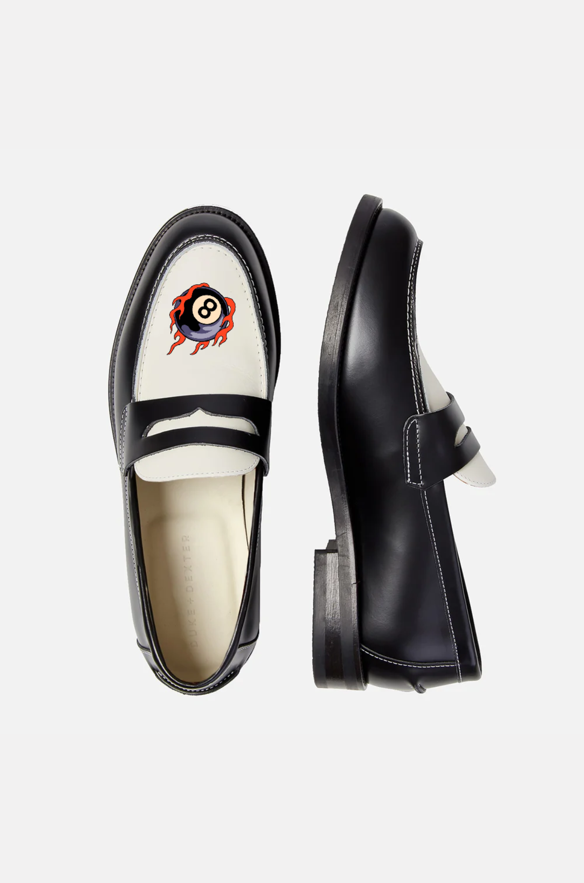 Duke & Dexter - Wilde Black + White Penny Loafer 8 Ball