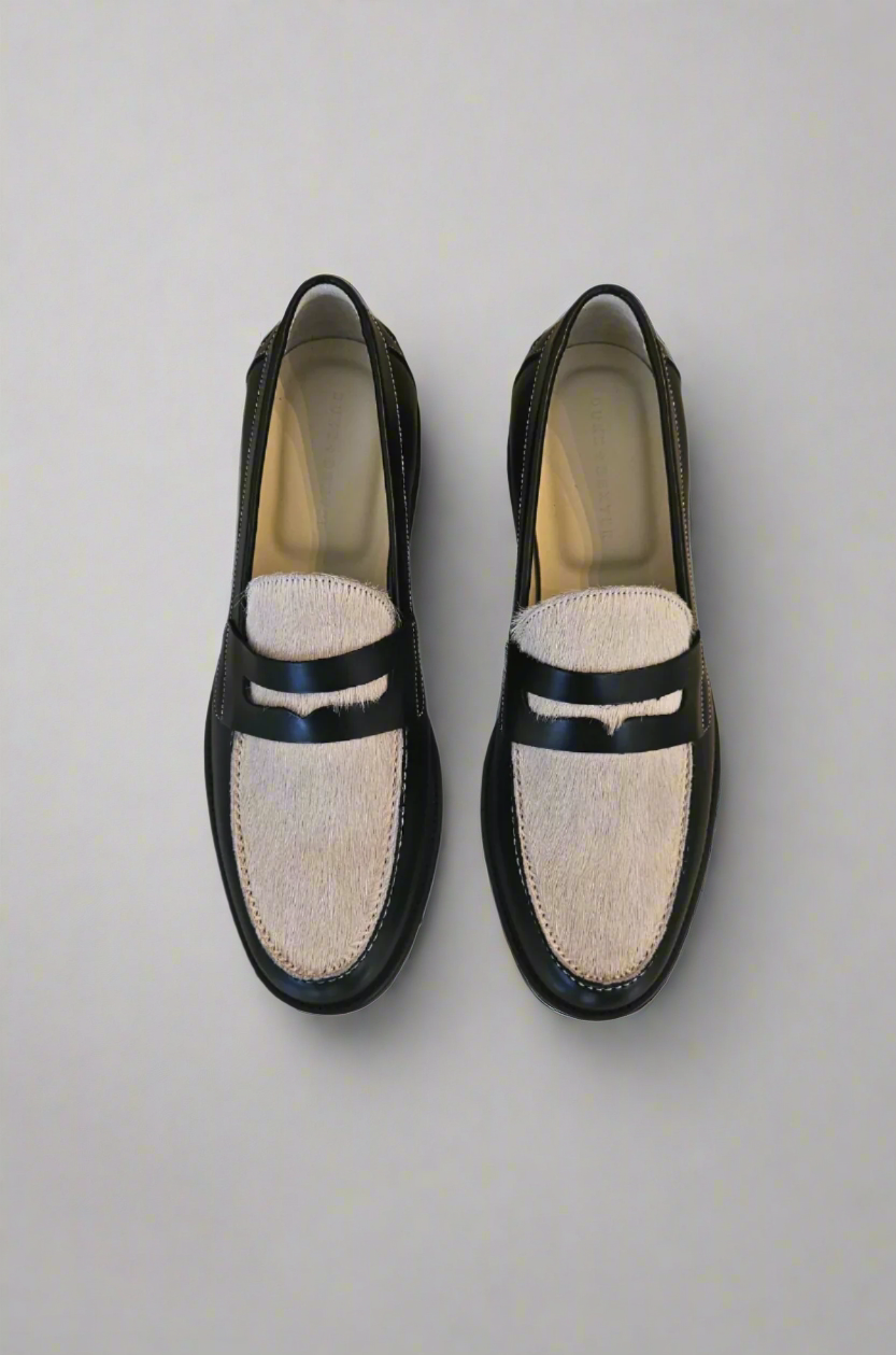 Duke & Dexter - Wilde Black + White Pony Penny Loafer