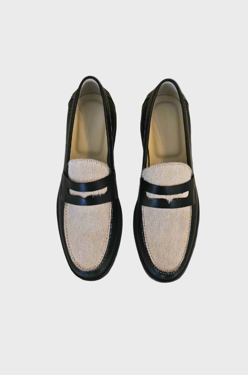 Duke & Dexter - Wilde Black + White Pony Penny Loafer