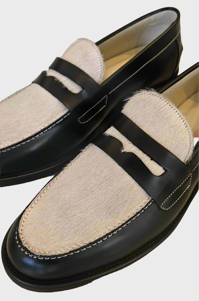 Duke & Dexter - Wilde Black + White Pony Penny Loafer