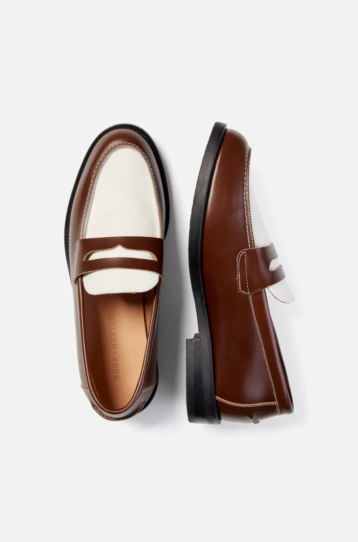 Duke and Dexter WILDE Chestnut x White Penny Loafer The Qool
