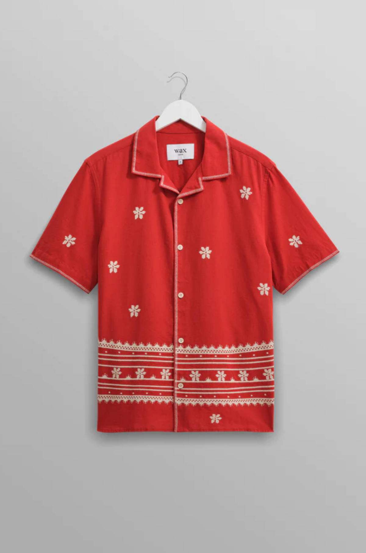 Wax London - Didcot Shirt Red/Ecru Daisy Embroidery