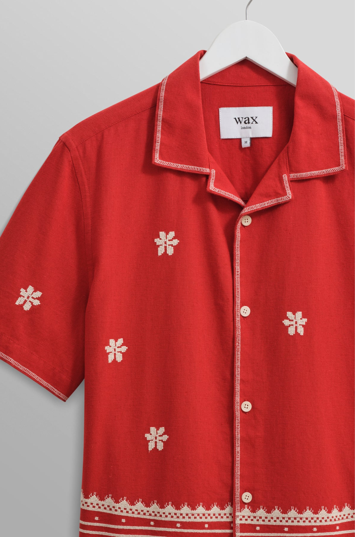 Wax London - Didcot Shirt Red/Ecru Daisy Embroidery