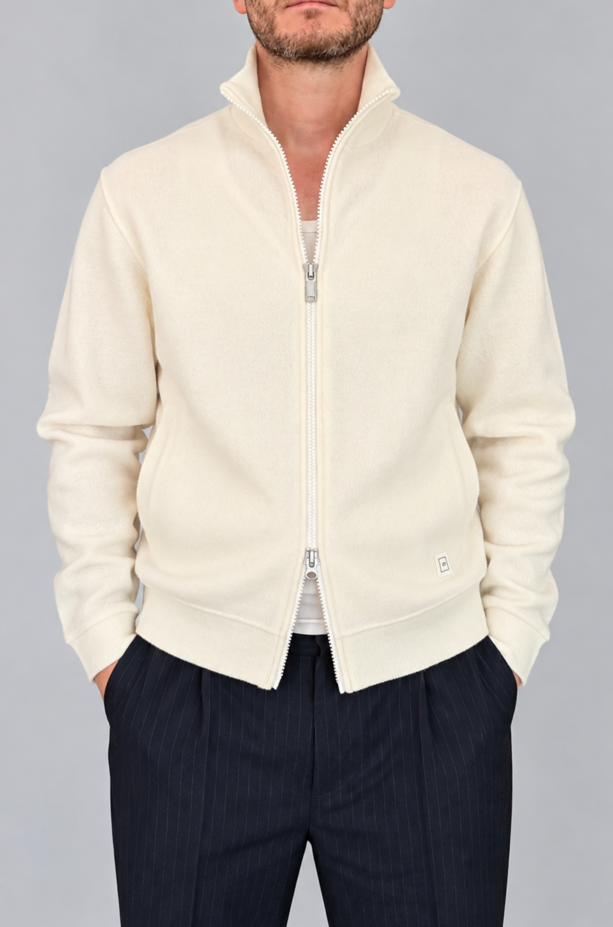 Cesar Equipment - Seaham Boiled Wool Zip Top Offwhite