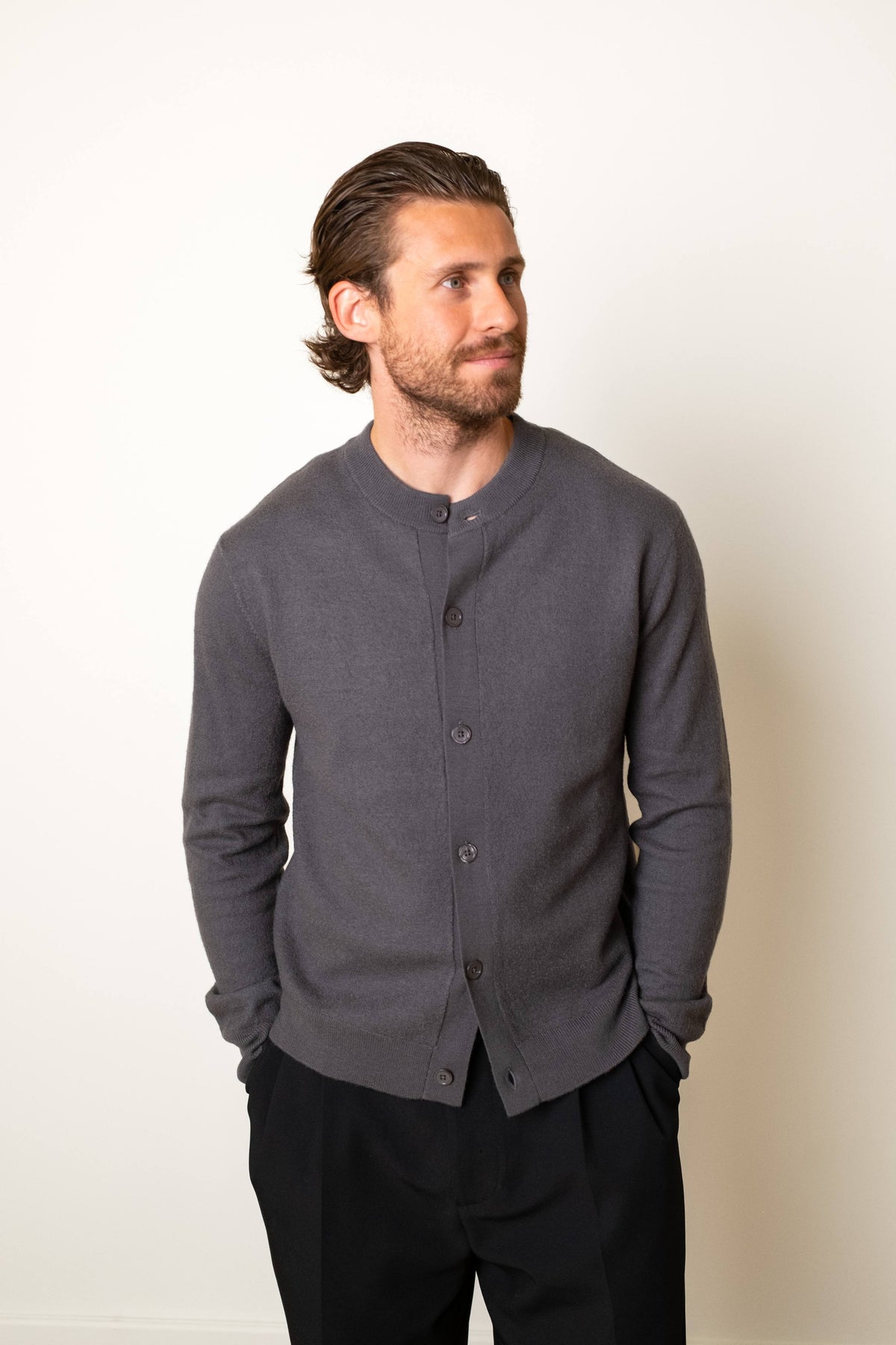 NN07 - Jasper Cardigan Boiled Wool Charcoal
