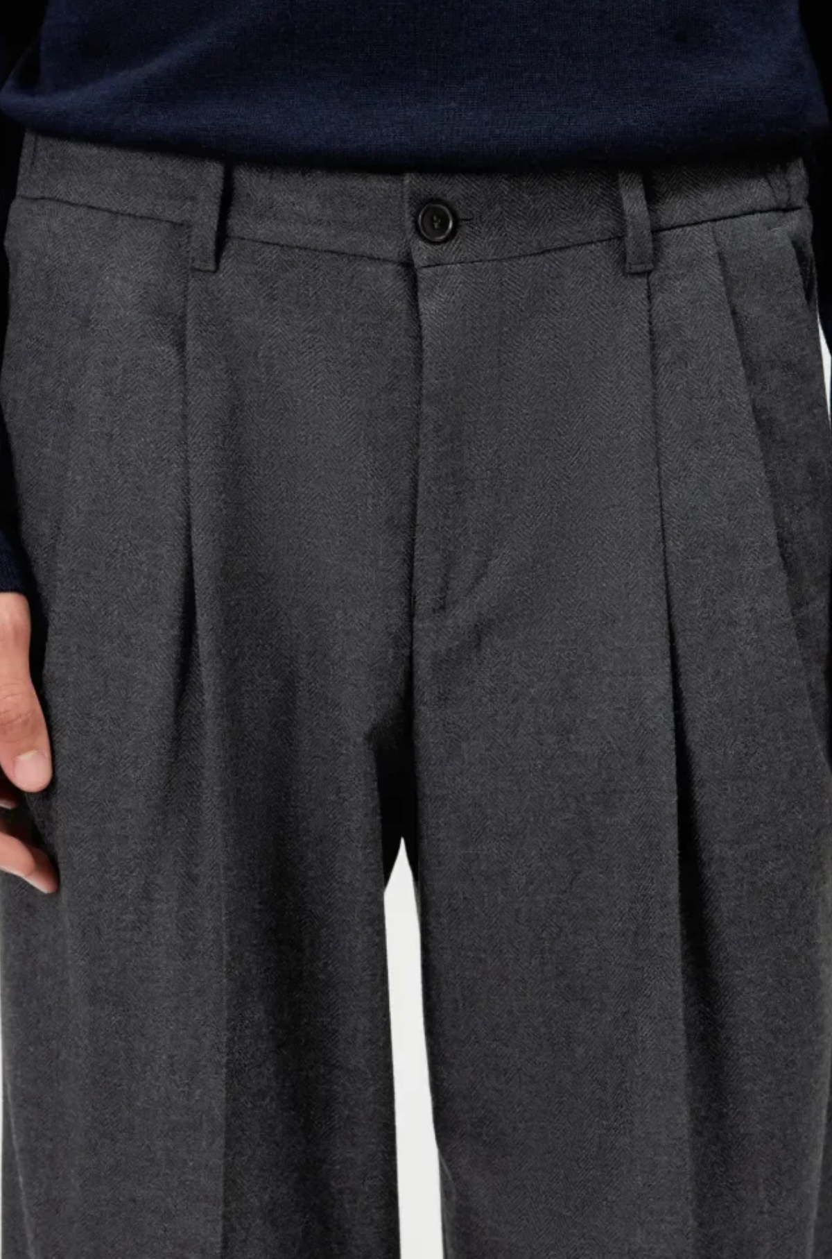 Drykorn - Leek Wide Jet Black Herringbone Wool