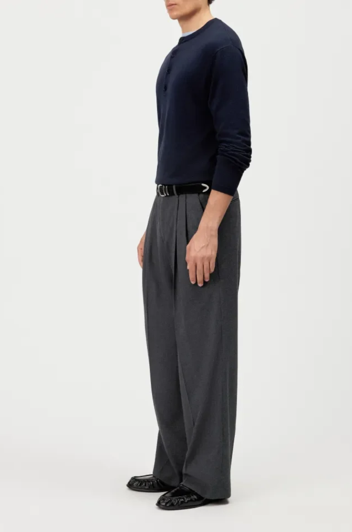 Drykorn - Leek Wide Jet Black Herringbone Wool