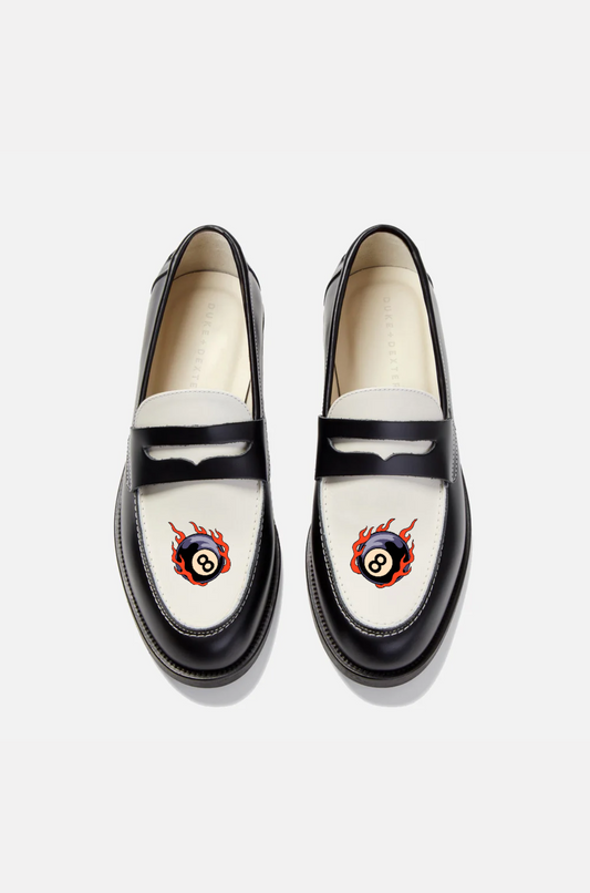 Duke & Dexter - Wilde Black + White Penny Loafer 8 Ball