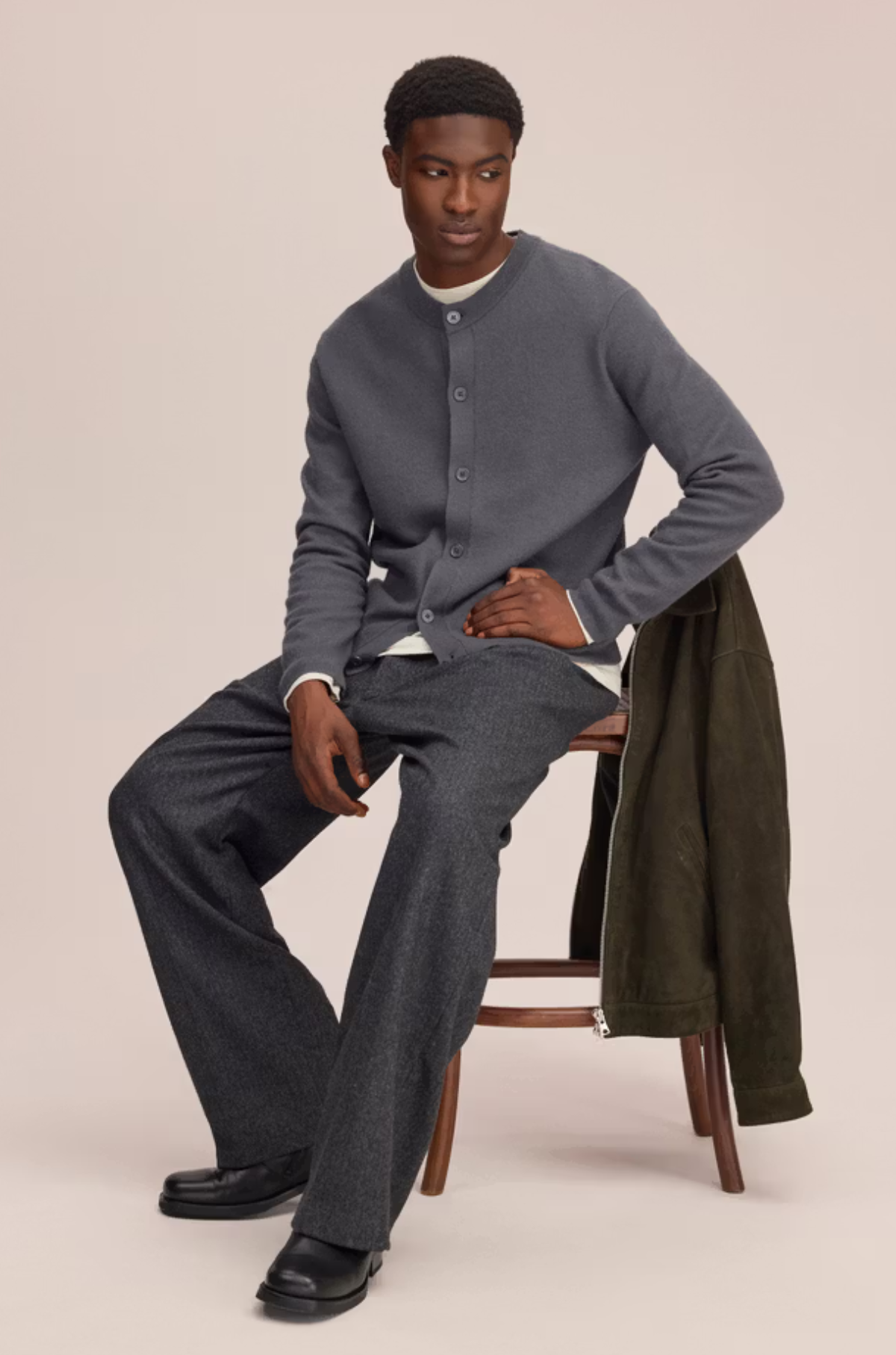 NN07 - Jasper Cardigan Boiled Wool Charcoal