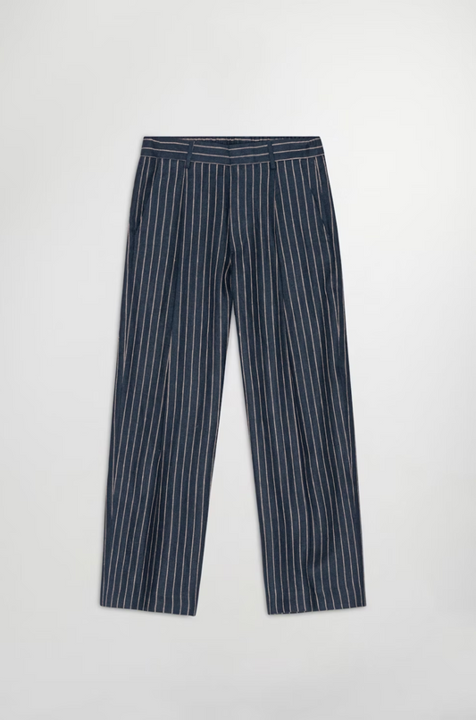 NN07 Kay 1455 Wide Linen Trouser – Navy Stripe