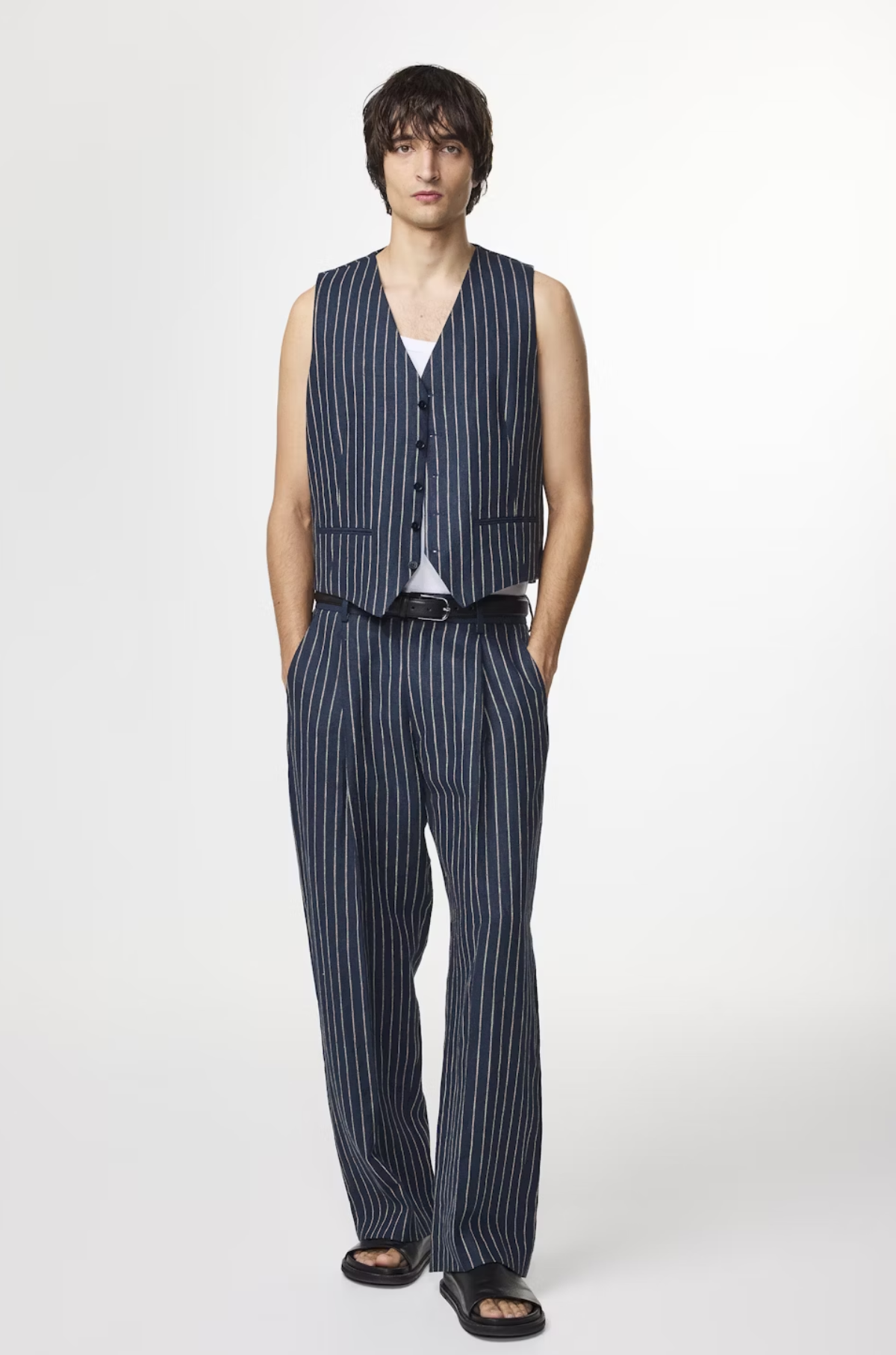 NN07 Kay 1455 Wide Linen Trouser – Navy Stripe