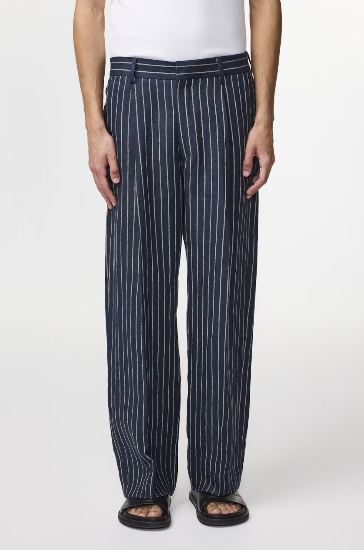 NN07 Kay 1455 Wide Linen Trouser – Navy Stripe
