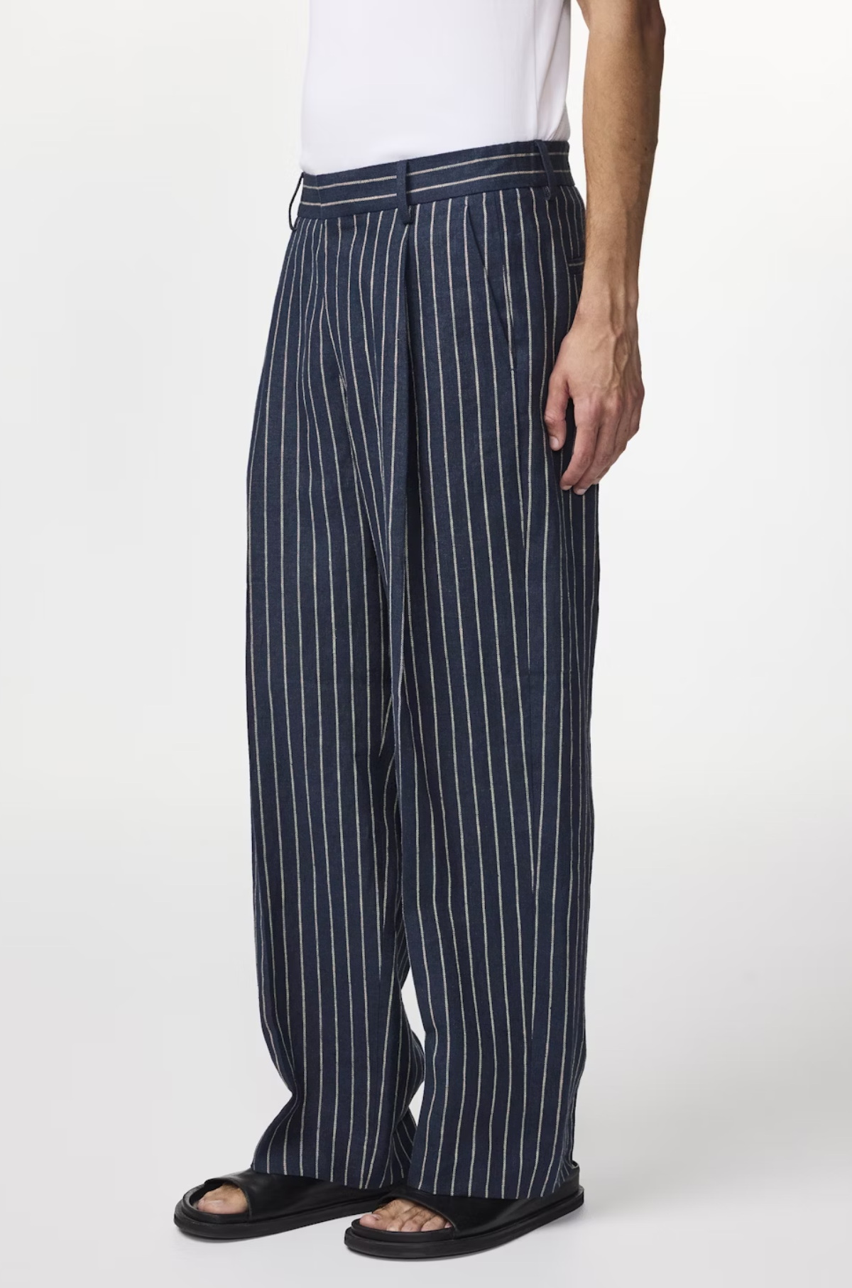 NN07 Kay 1455 Wide Linen Trouser – Navy Stripe
