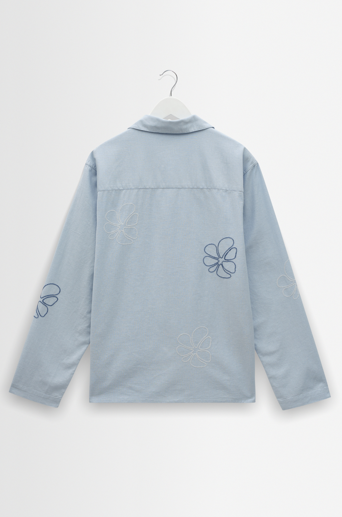 Wax London - Corey LS Shirt Cross Stitch Doodle Blue
