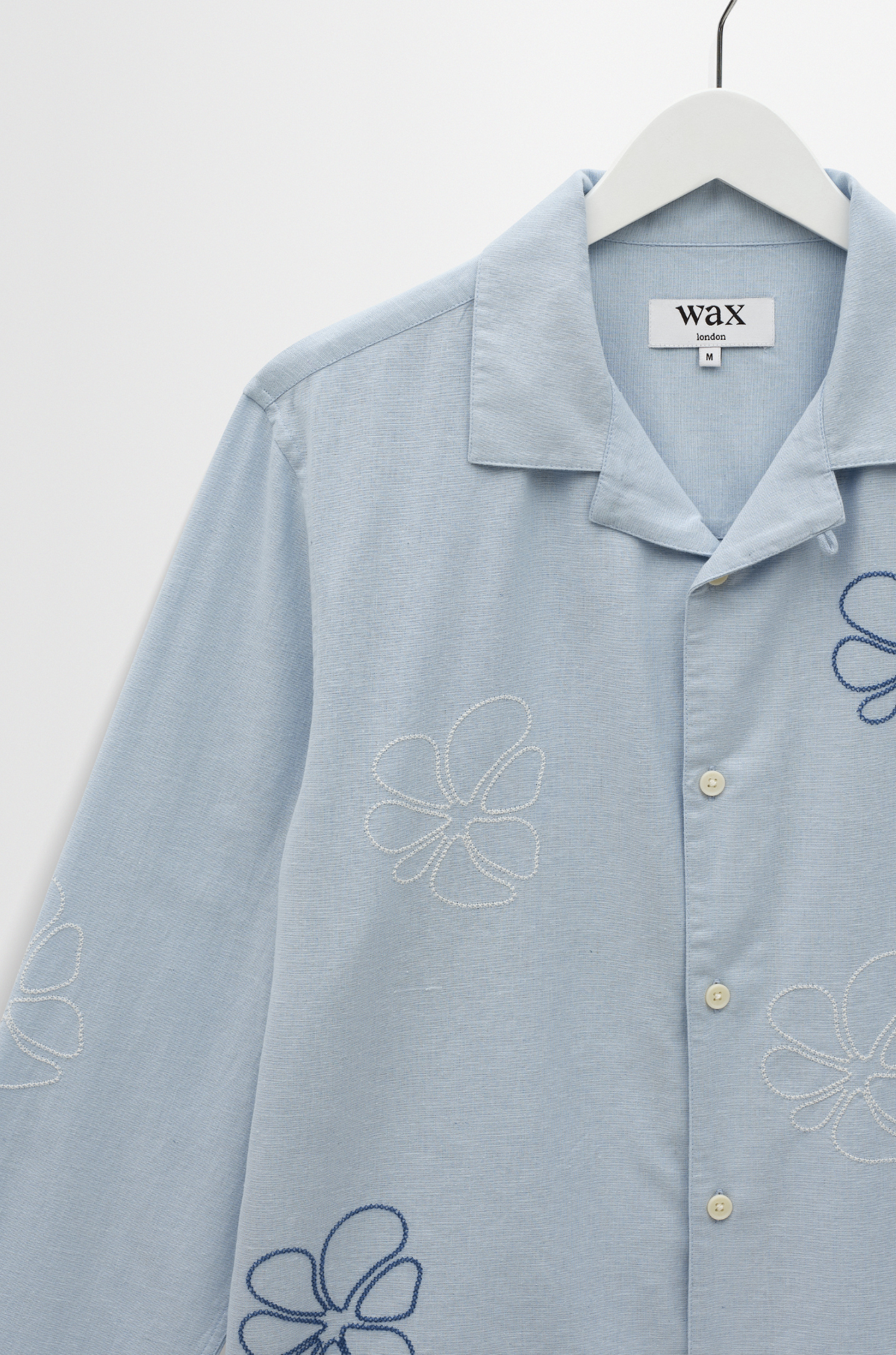 Wax London - Corey LS Shirt Cross Stitch Doodle Blue