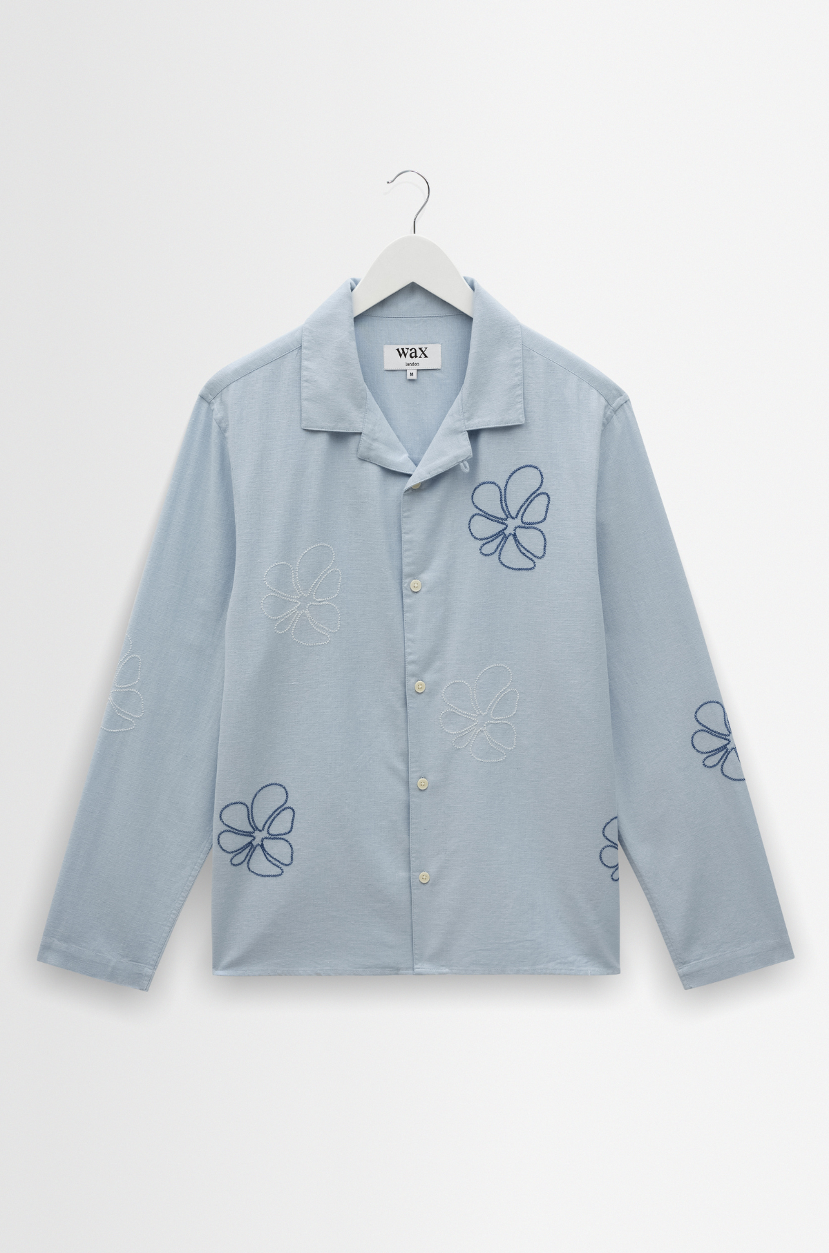 Wax London - Corey LS Shirt Cross Stitch Doodle Blue