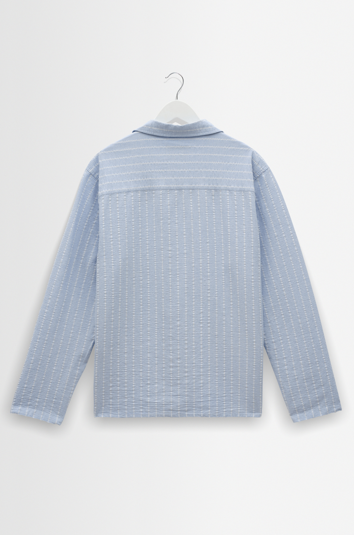 Wax London - Corey LS Shirt Seersucker Stripe Blue/Ecru