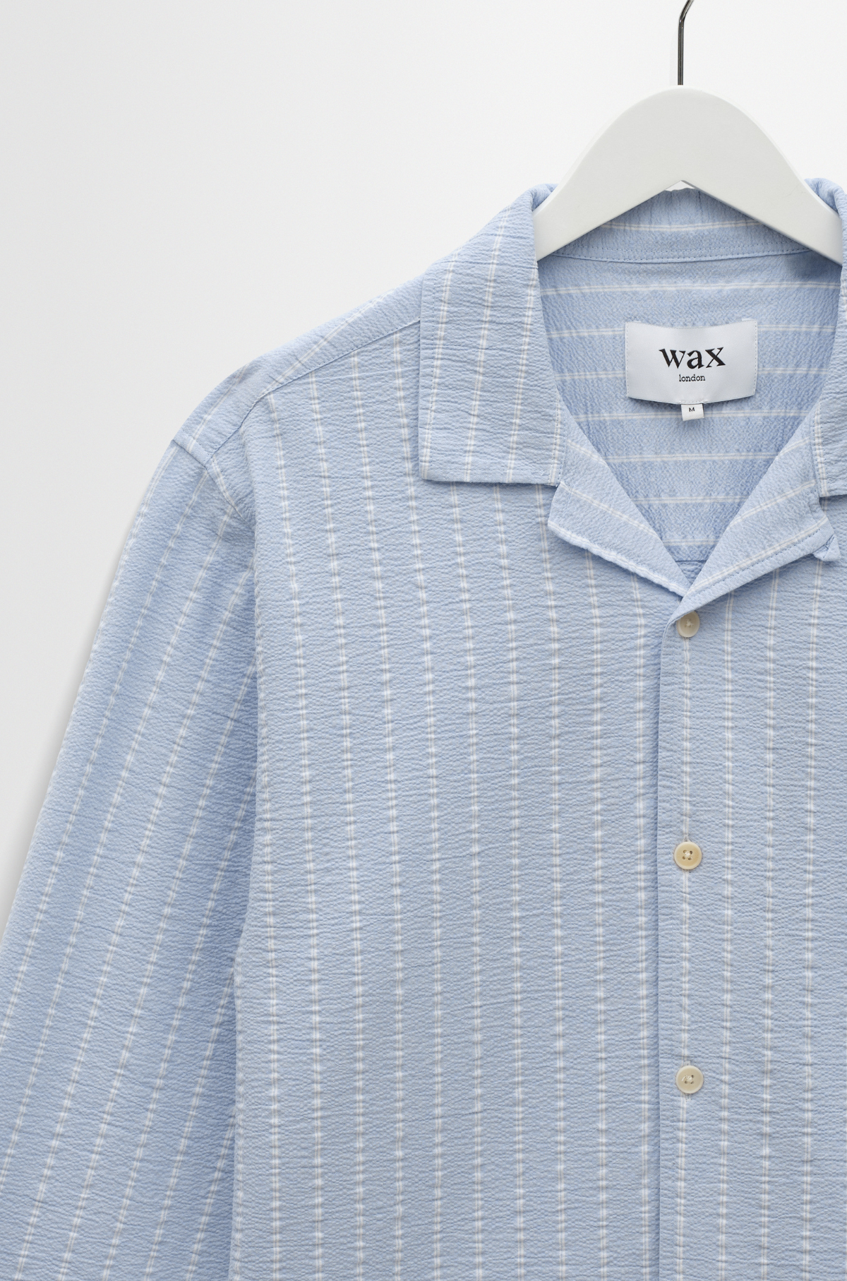 Wax London - Corey LS Shirt Seersucker Stripe Blue/Ecru