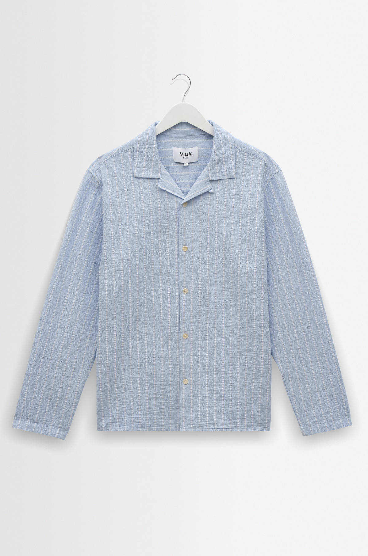 Wax London - Corey LS Shirt Seersucker Stripe Blue/Ecru