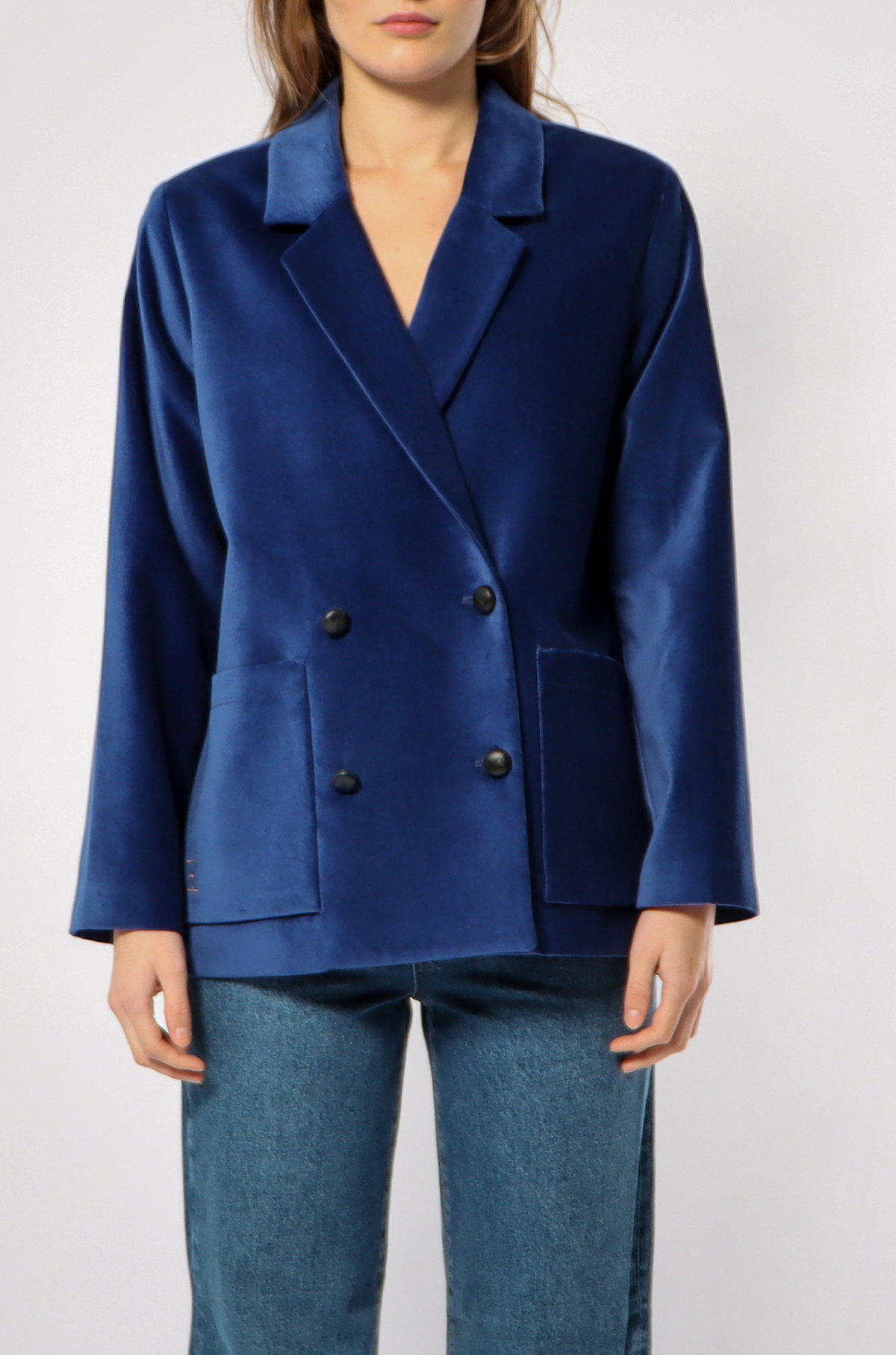 Amendi - Ebba Velvet Blazer Jacket Serious Blue